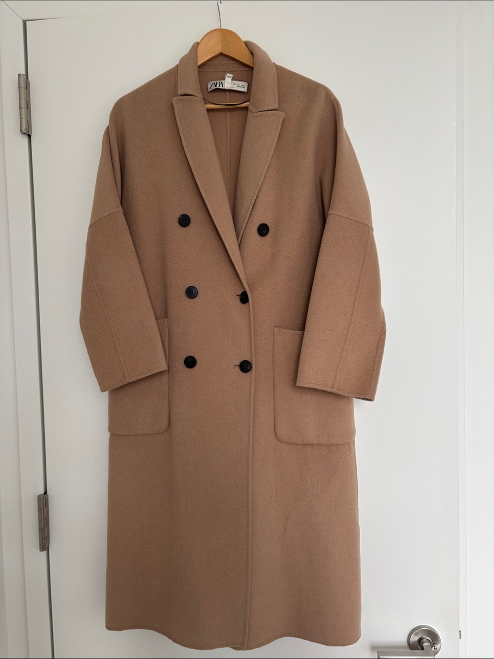 Zara Camel Double-Breasted Long Coat Women’s L